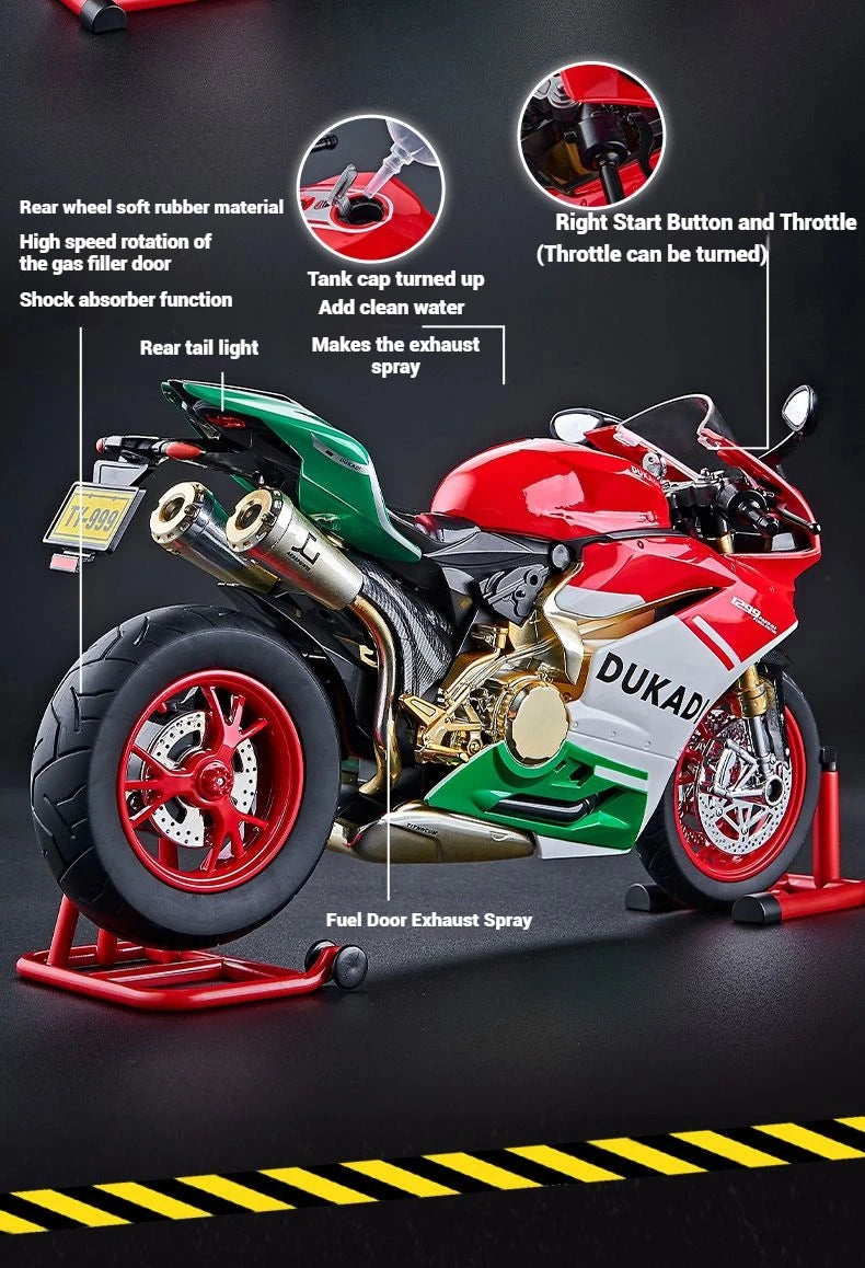 1:9 Scale Key Start Motorcycle Model with Smoke, Sound & Spinning Wheel