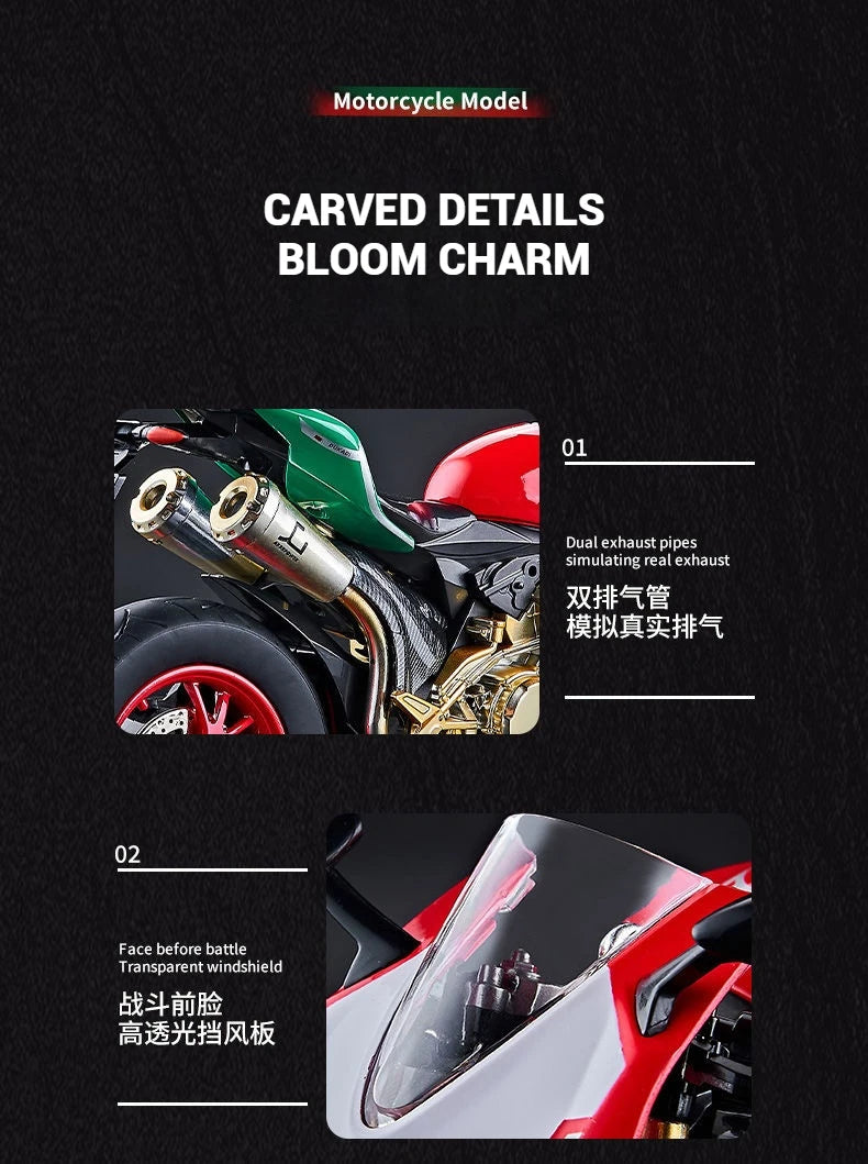 1:9 Scale Key Start Motorcycle Model with Smoke, Sound & Spinning Wheel