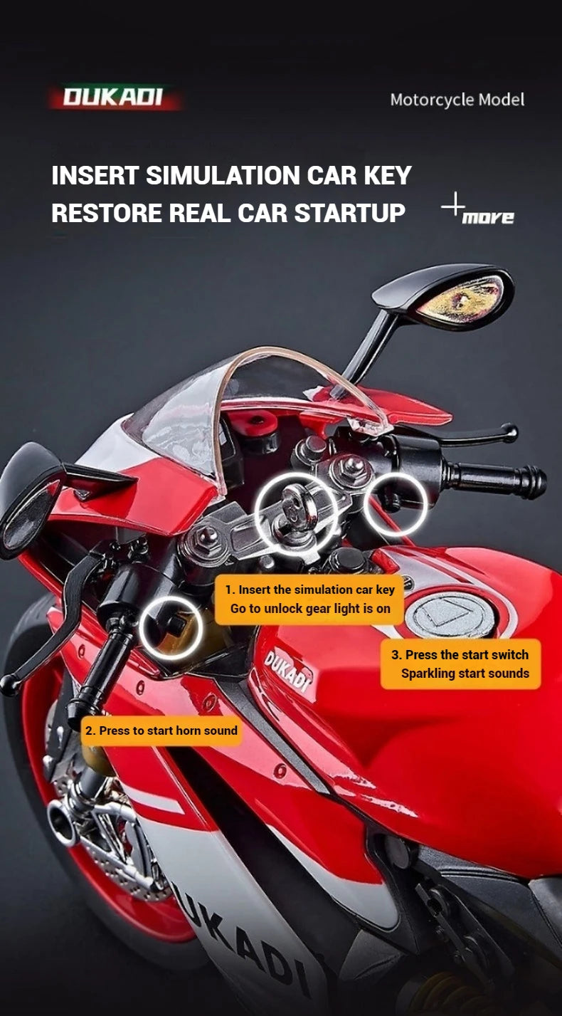 1:9 Scale Key Start Motorcycle Model with Smoke, Sound & Spinning Wheel