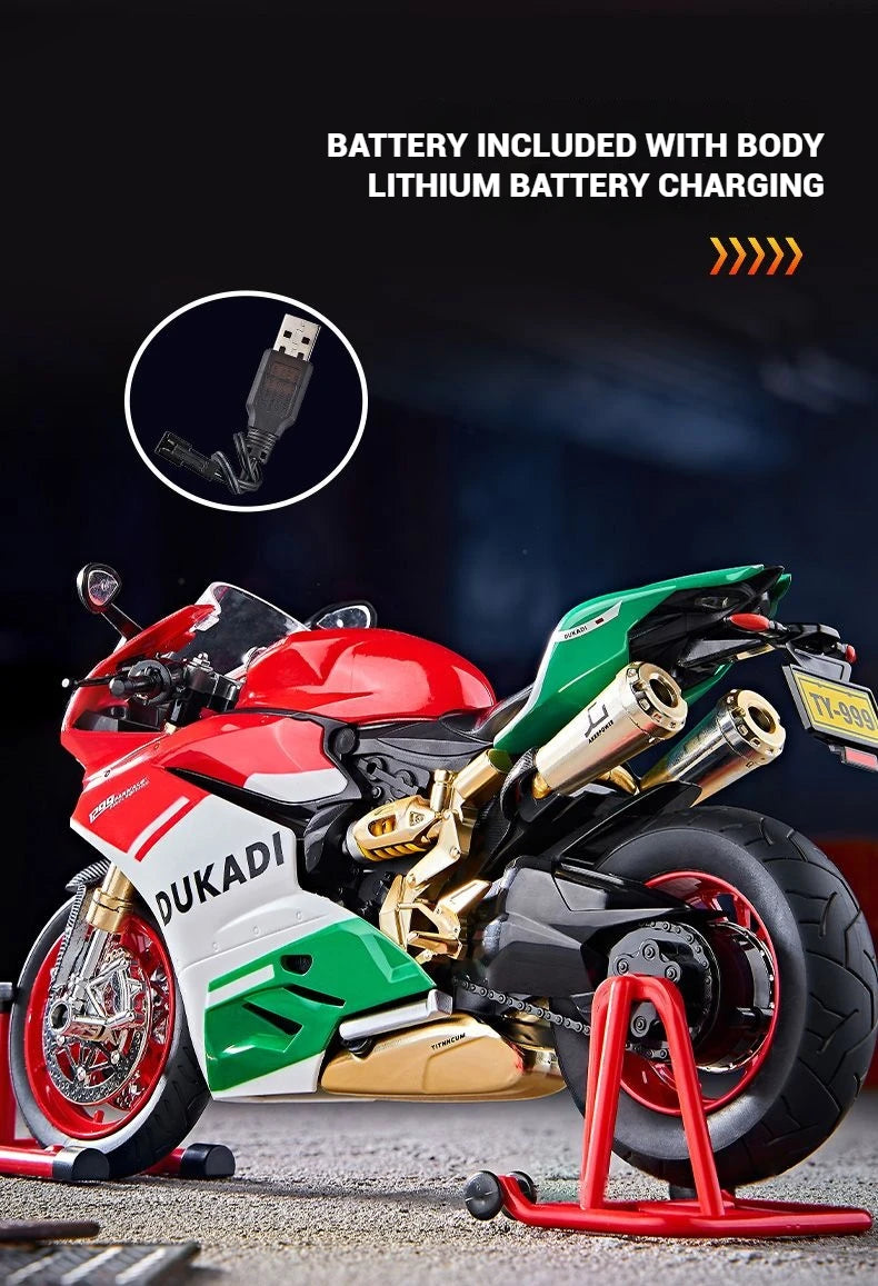 1:9 Scale Key Start Motorcycle Model with Smoke, Sound & Spinning Wheel