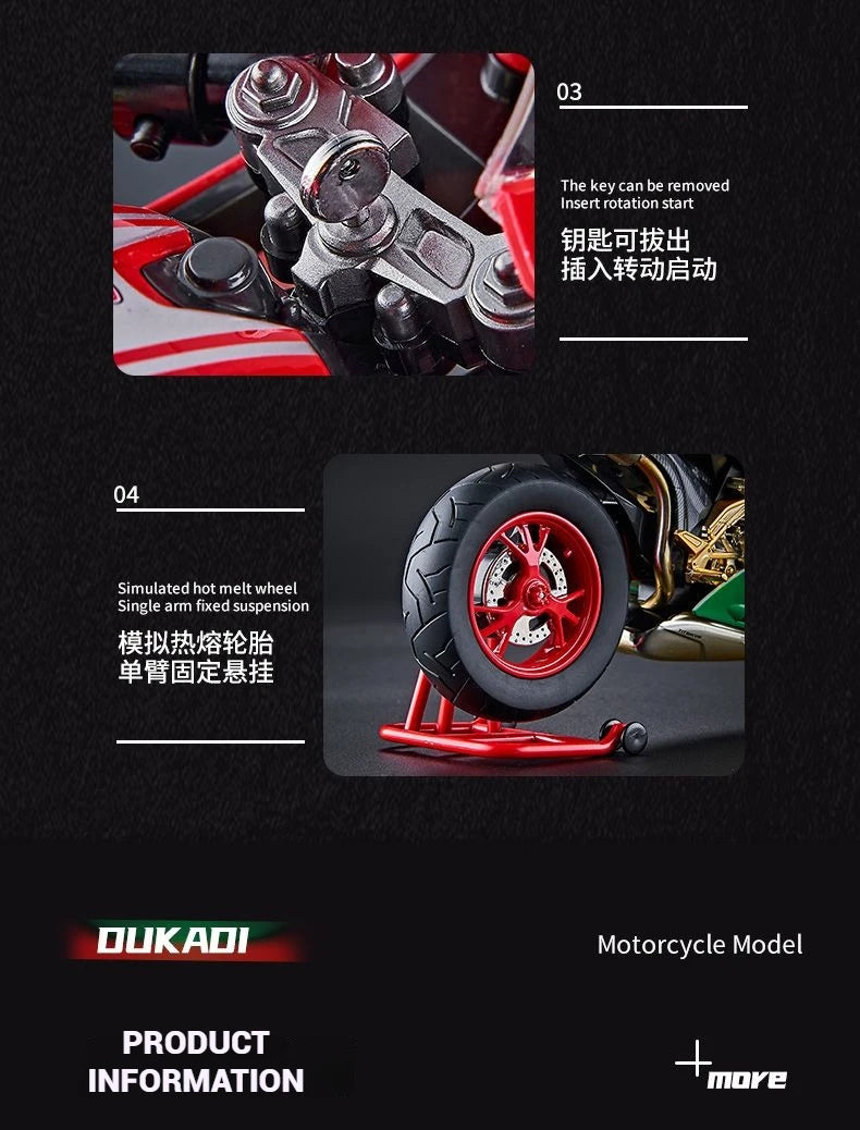 1:9 Scale Key Start Motorcycle Model with Smoke, Sound & Spinning Wheel